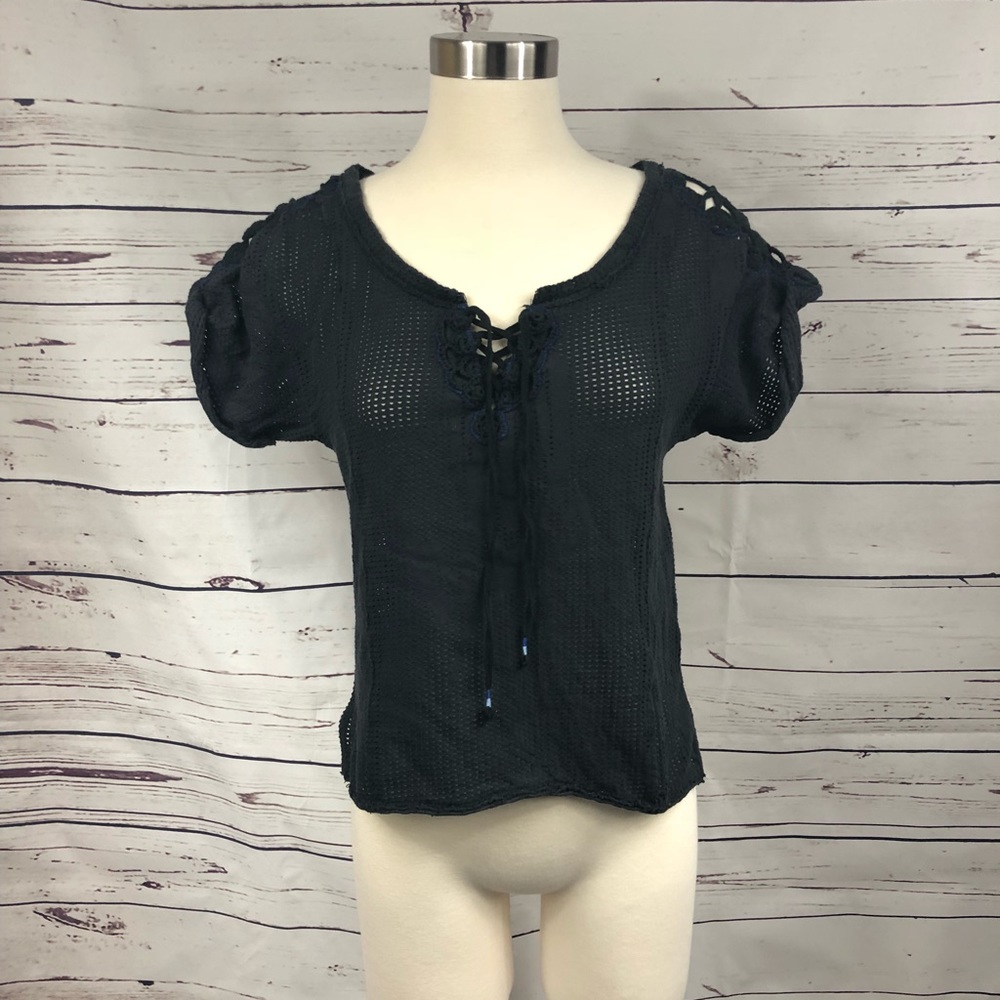 Free People Black Mesh Top